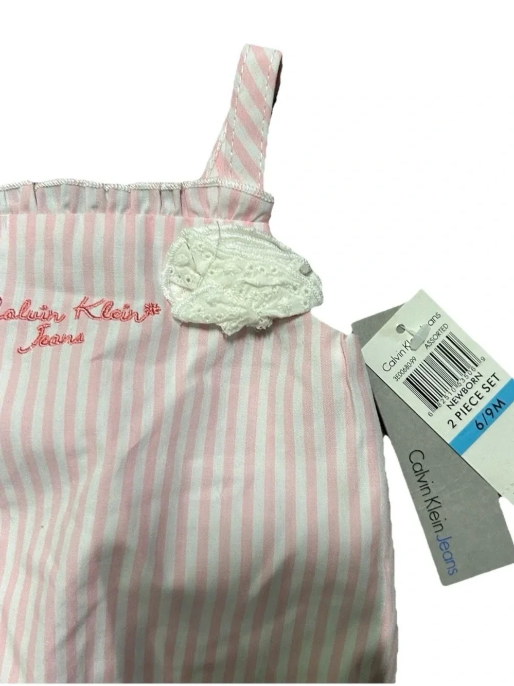 NWT Baby Calvin Klein White Pink Striped Tank Top One Piece Size 6-9 Months